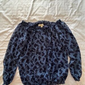 Michael Kors Midnight and Sky Blue Patterned Blouse